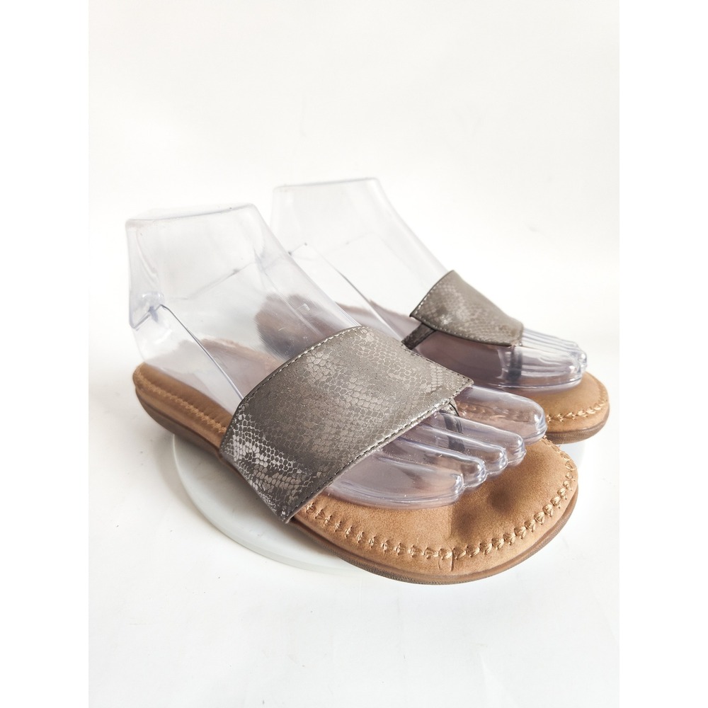 Volatile Sandals Size 6 Thong Slide Pewter Snakeskin Metallic Boho Casual Summer